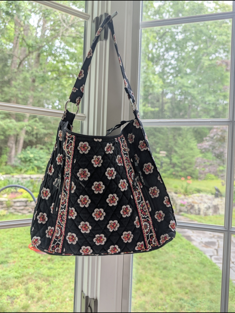 Vera Bradley Black Quilted Shoulder Bag with Floral Print